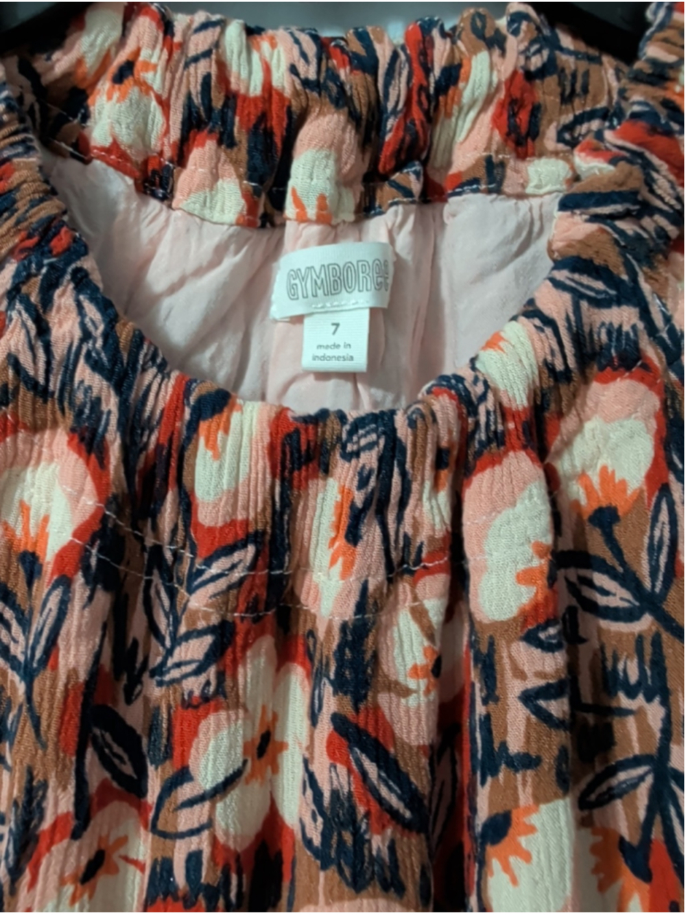 Gymboree Girls Dress Orange Fall Tropical Floral Short Sleeve Stretch 7 - Picture 2 of 4